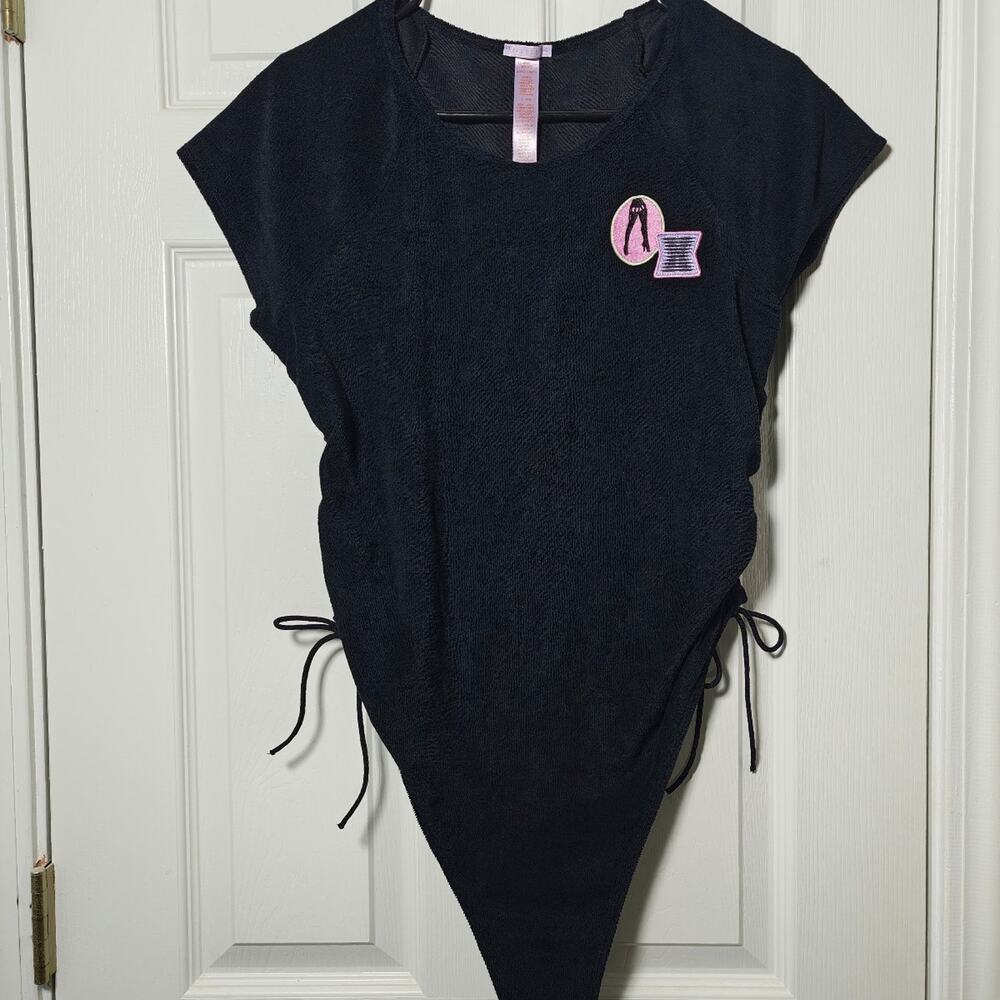 Savage X Fenty Black Terry Cloth High Cut Bodysuit Patch Size XL